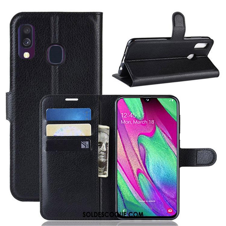 Coque Samsung Galaxy A40 Étoile Téléphone Portable Portefeuille Étui En Cuir Noir Pas Cher