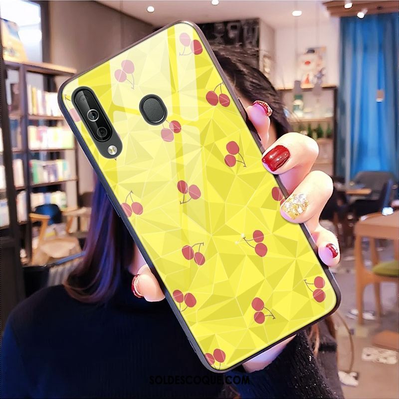 Coque Samsung Galaxy A40s Jaune Étui Modèle Fleurie Étoile Losange Pas Cher