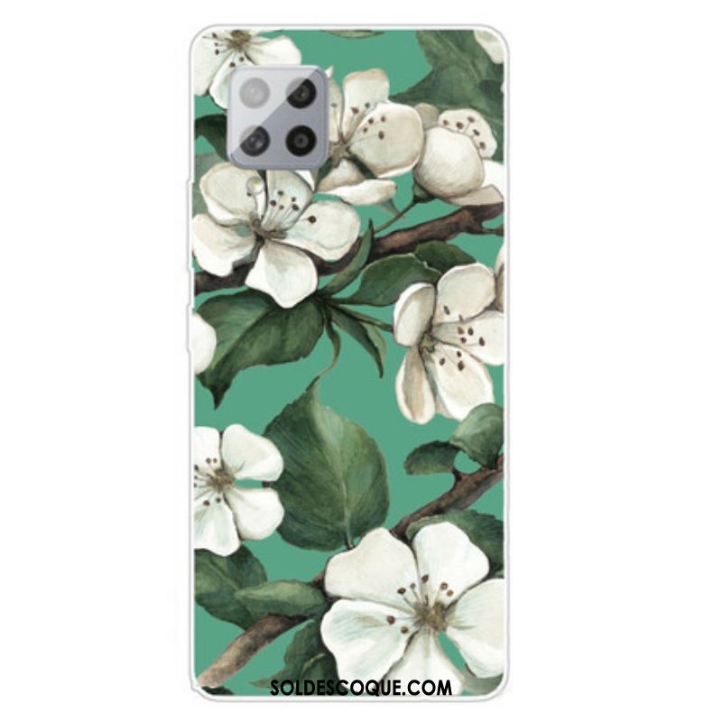 Coque Samsung Galaxy A42 5G Fleurs Blanches Peintes