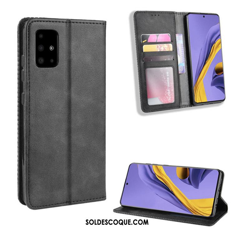 Coque Samsung Galaxy A51 Protection Magnétisme Noir Étui En Cuir Portefeuille En Vente