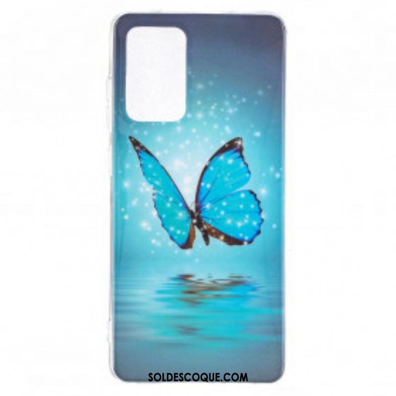 Coque Samsung Galaxy A52 4G / A52 5G / A52s 5G Papillon Bleu Fluorescente