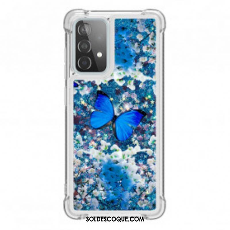 Coque Samsung Galaxy A52 4G / A52 5G / A52s 5G Papillons Bleus Paillettes