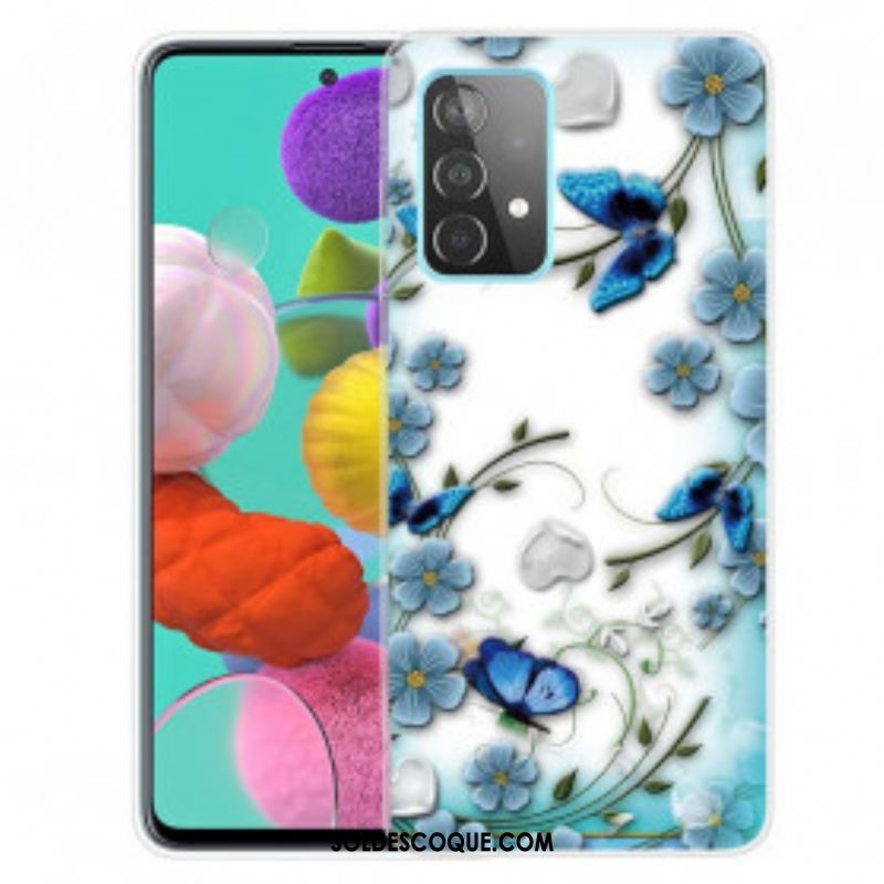 Coque Samsung Galaxy A52 4G / A52 5G / A52s 5G Papillons et Fleurs Rétros