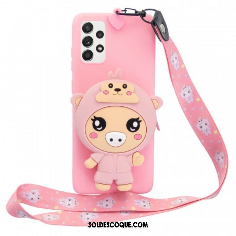 Coque Samsung Galaxy A53 5G Cochon 3D avec lanière Mousqueton