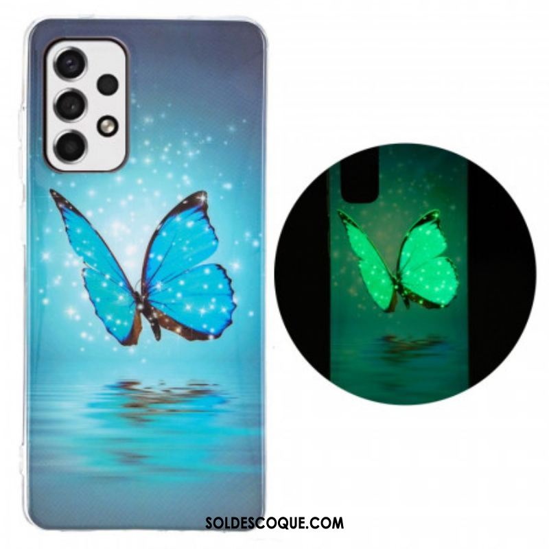 Coque Samsung Galaxy A53 5G Papillon Bleu Fluorescente