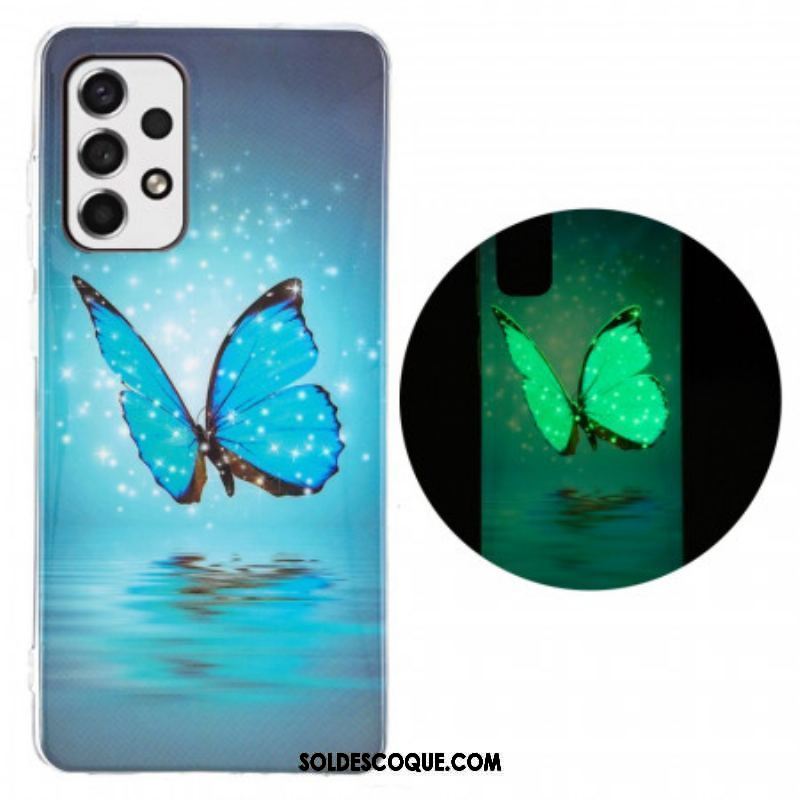 Coque Samsung Galaxy A53 5G Papillon Bleu Fluorescente