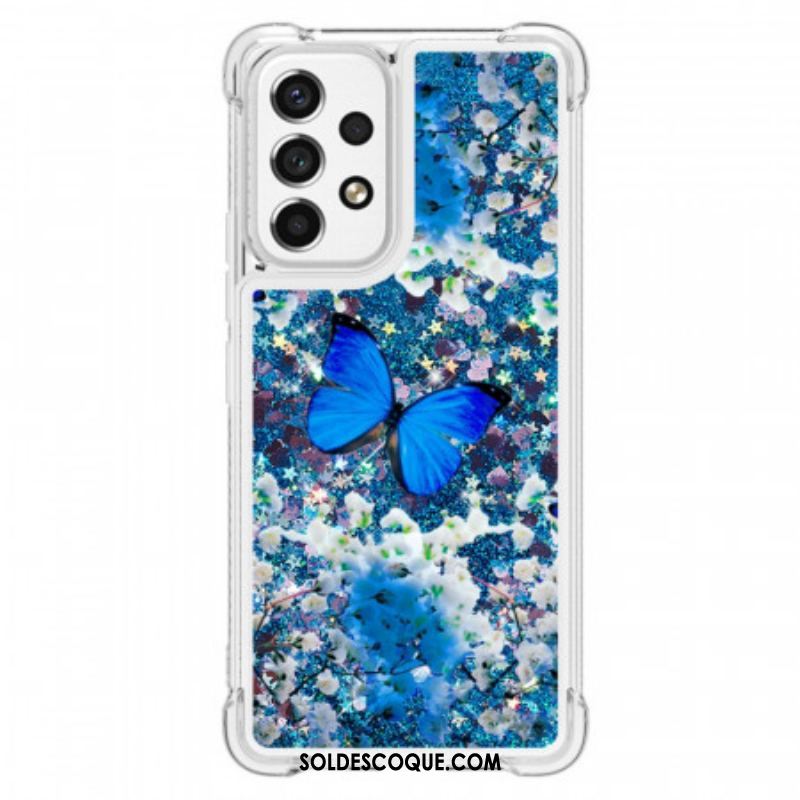 Coque Samsung Galaxy A53 5G Papillons Bleus Paillettes