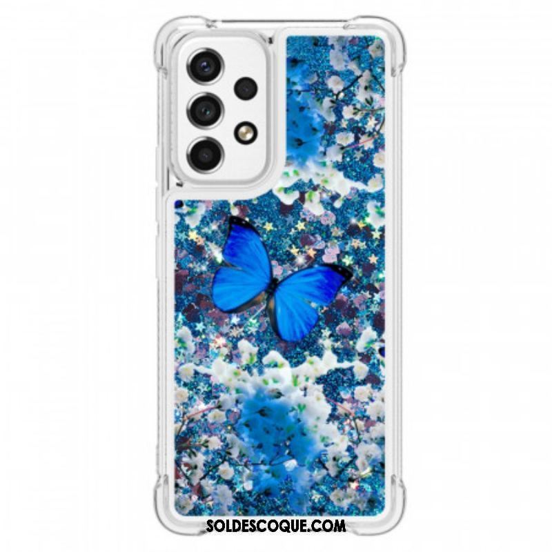 Coque Samsung Galaxy A53 5G Papillons Bleus Paillettes