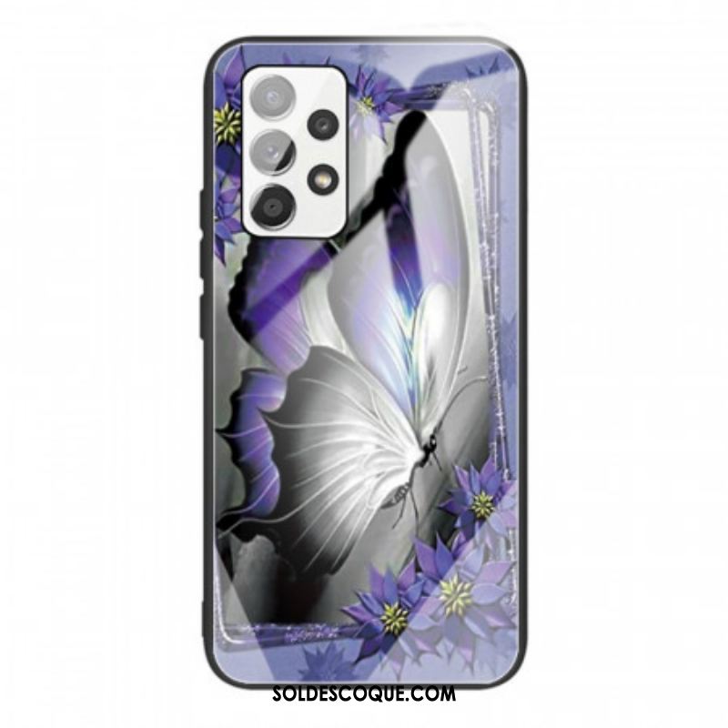 Coque Samsung Galaxy A53 5G Verre Trempé Papillon Violet