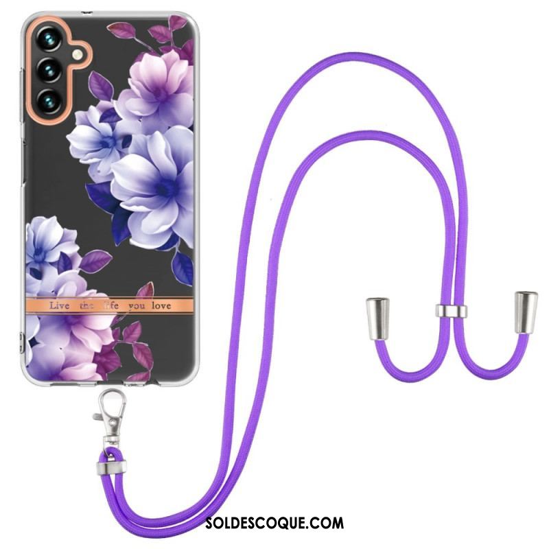 Coque Samsung Galaxy A54 5G à Cordon Fleurs