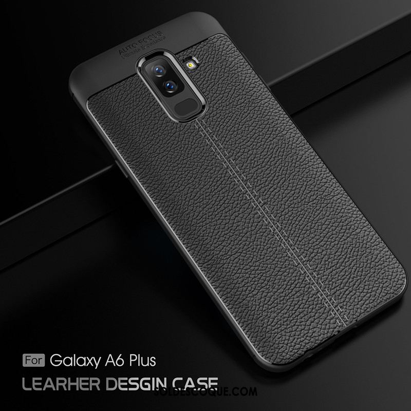 Coque Samsung Galaxy A6+ Cuir Personnalité Noir Protection Nouveau Pas Cher