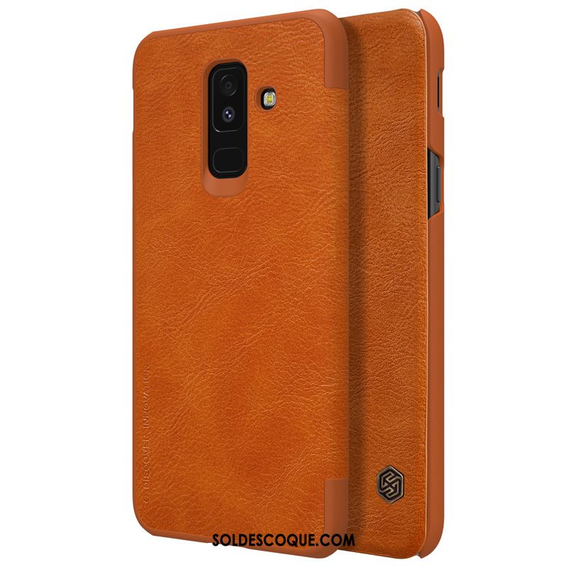 Coque Samsung Galaxy A6+ Cuir Véritable Étoile Or Étui En Cuir Clamshell En Vente