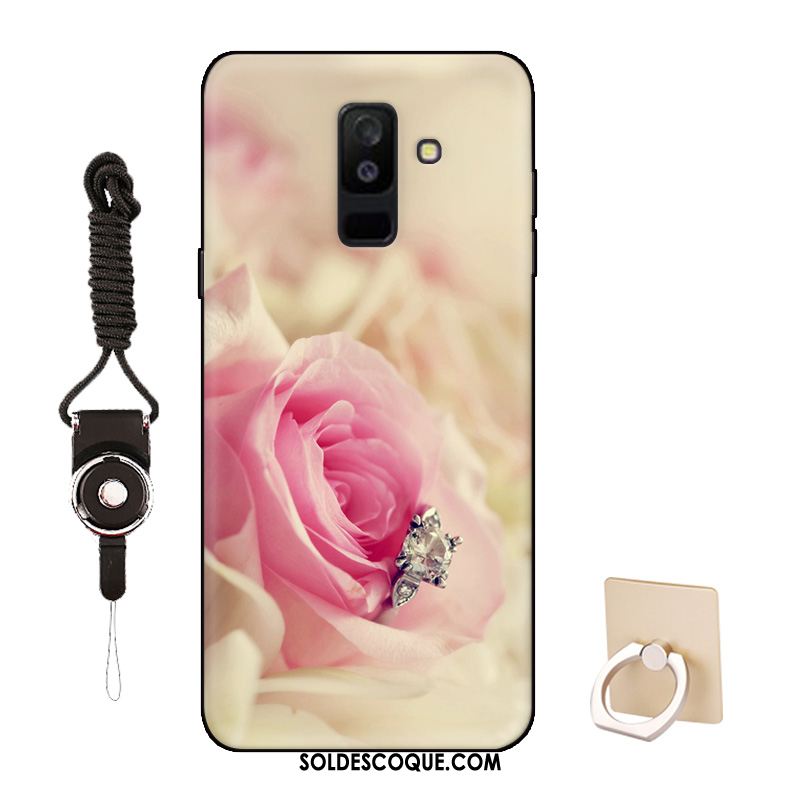 Coque Samsung Galaxy A6+ Délavé En Daim Bordure Rose Dessin Animé Étui Soldes