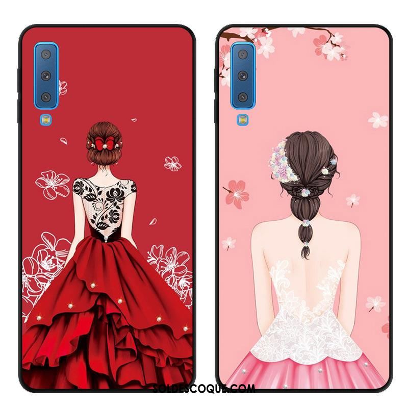 Coque Samsung Galaxy A7 2018 Yarn Téléphone Portable Rouge Étoile Fluide Doux En Vente