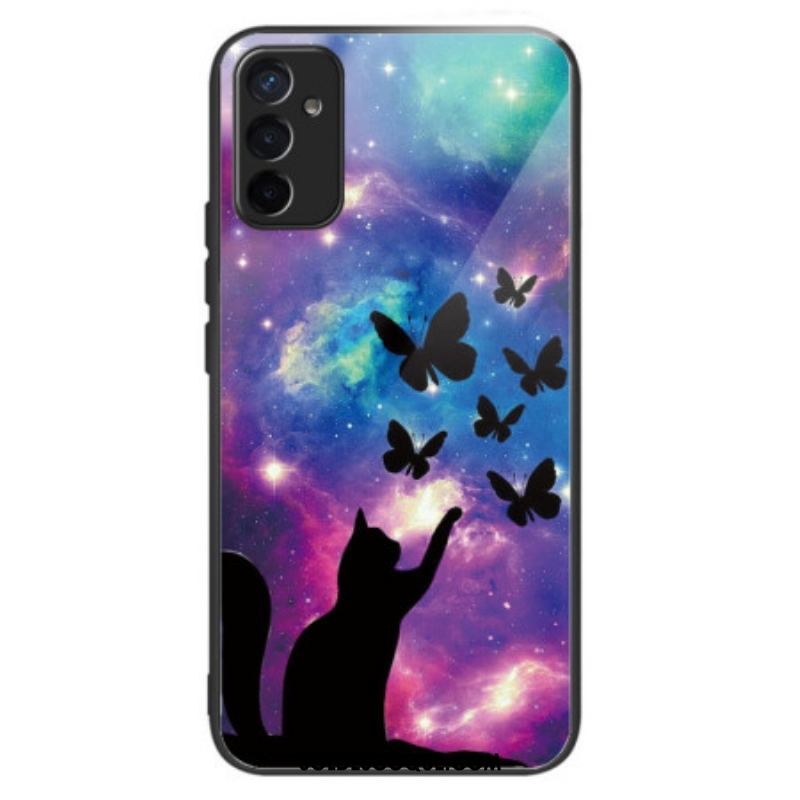 Coque Samsung Galaxy M13 Verre Trempé Chat et Papillons