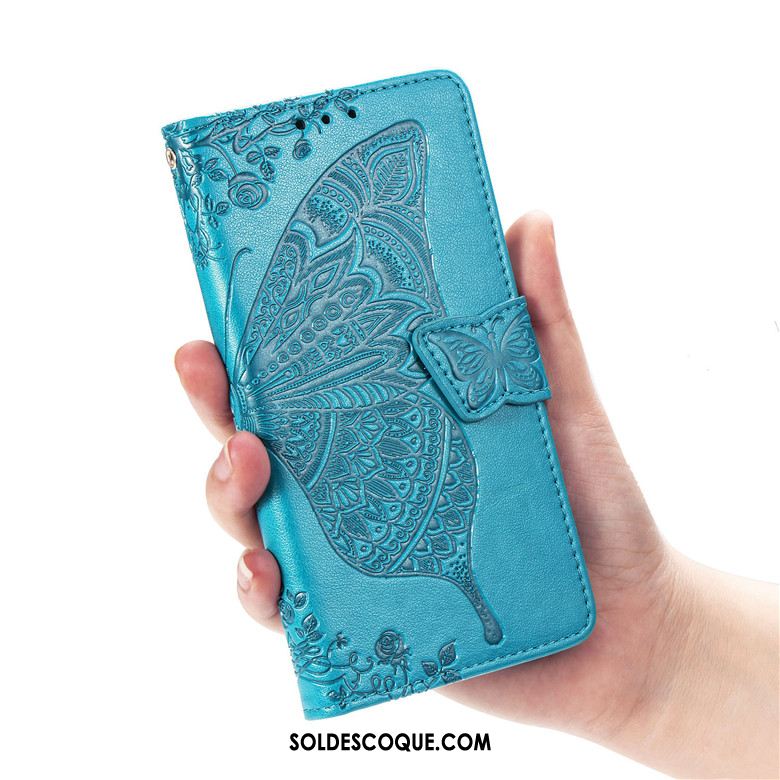 Coque Samsung Galaxy Note 10+ Fleur Téléphone Portable Incassable Étui En Cuir Bleu Pas Cher