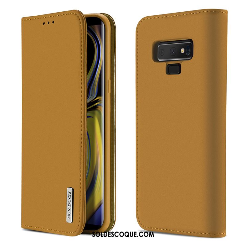 Coque Samsung Galaxy Note 9 Cuir Véritable Clamshell Jaune Étoile Business Housse Pas Cher