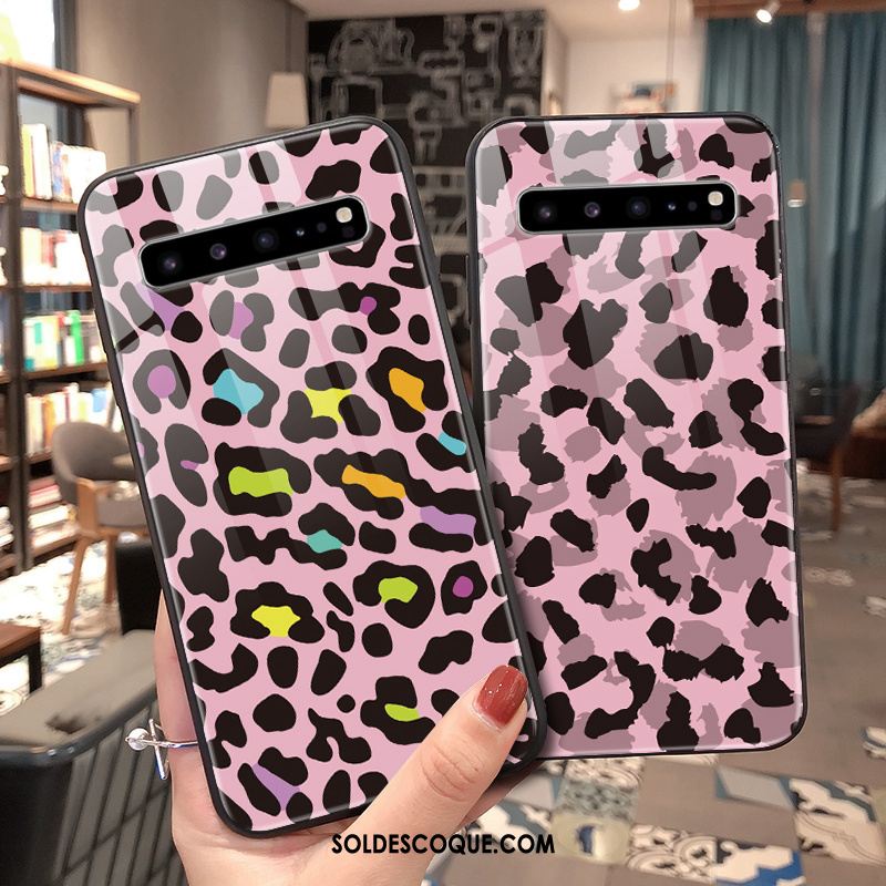 Coque Samsung Galaxy S10 5g Léopard Verre Rose Téléphone Portable Étui Pas Cher