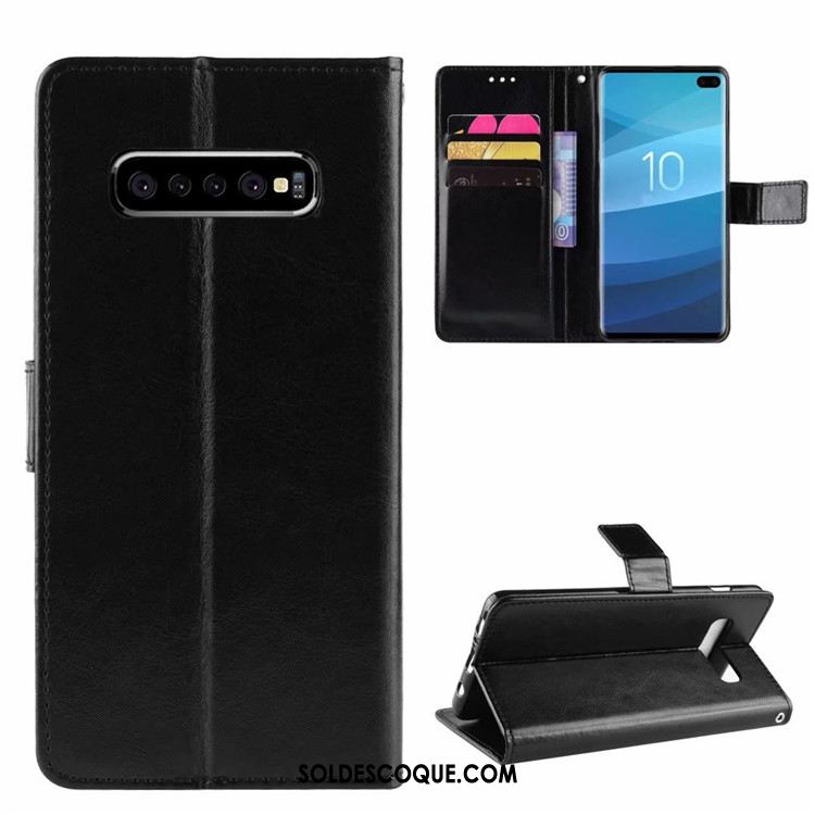 Coque Samsung Galaxy S10+ Carte Protection Incassable Noir Étui En Cuir Soldes