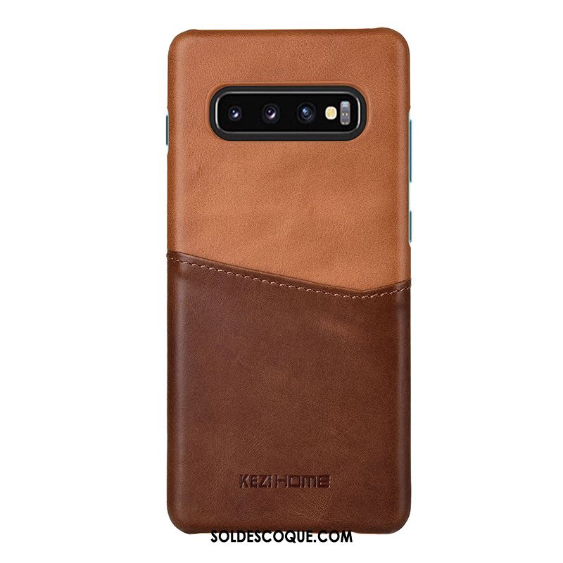 Coque Samsung Galaxy S10+ Téléphone Portable Cuir Véritable Carte Étoile Kaki Soldes