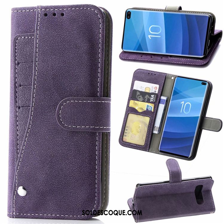 Coque Samsung Galaxy S10+ Téléphone Portable Délavé En Daim Incassable Étui En Cuir Étoile Soldes