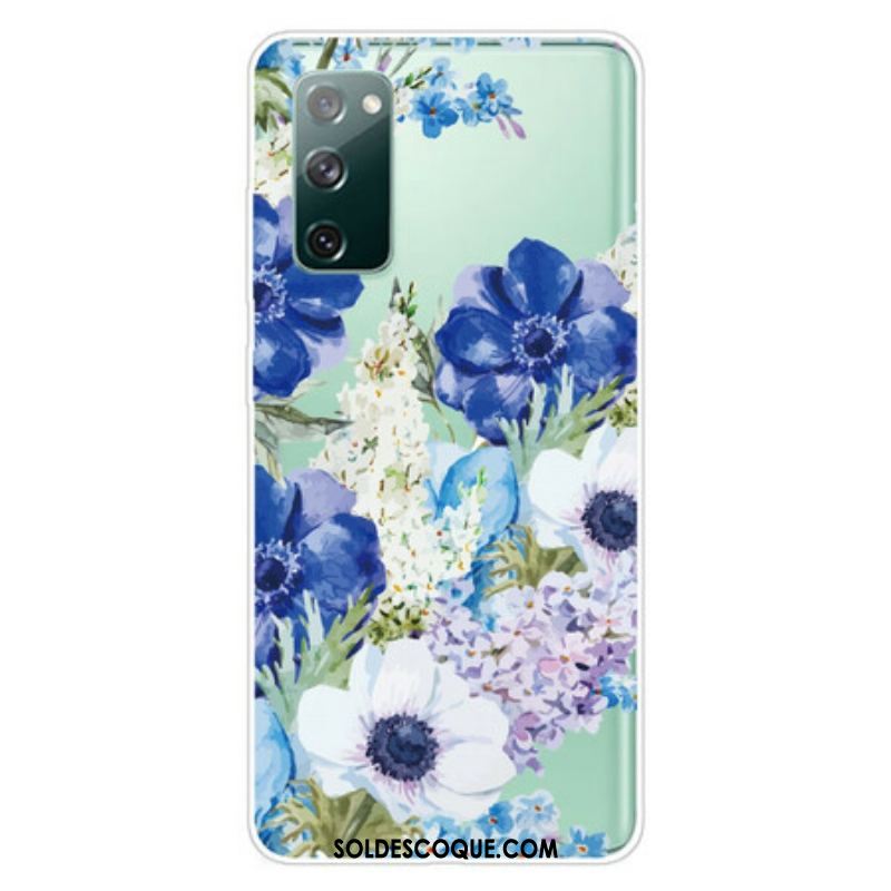 Coque Samsung Galaxy S20 FE Transparente Fleurs Bleues Aquarelle