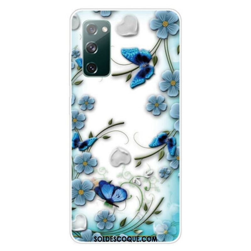 Coque Samsung Galaxy S20 FE Transparente Papillons et Fleurs Rétros