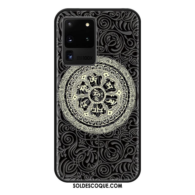 Coque Samsung Galaxy S20 Ultra Noir Personnalité Vintage Mode Gaufrage Housse Pas Cher