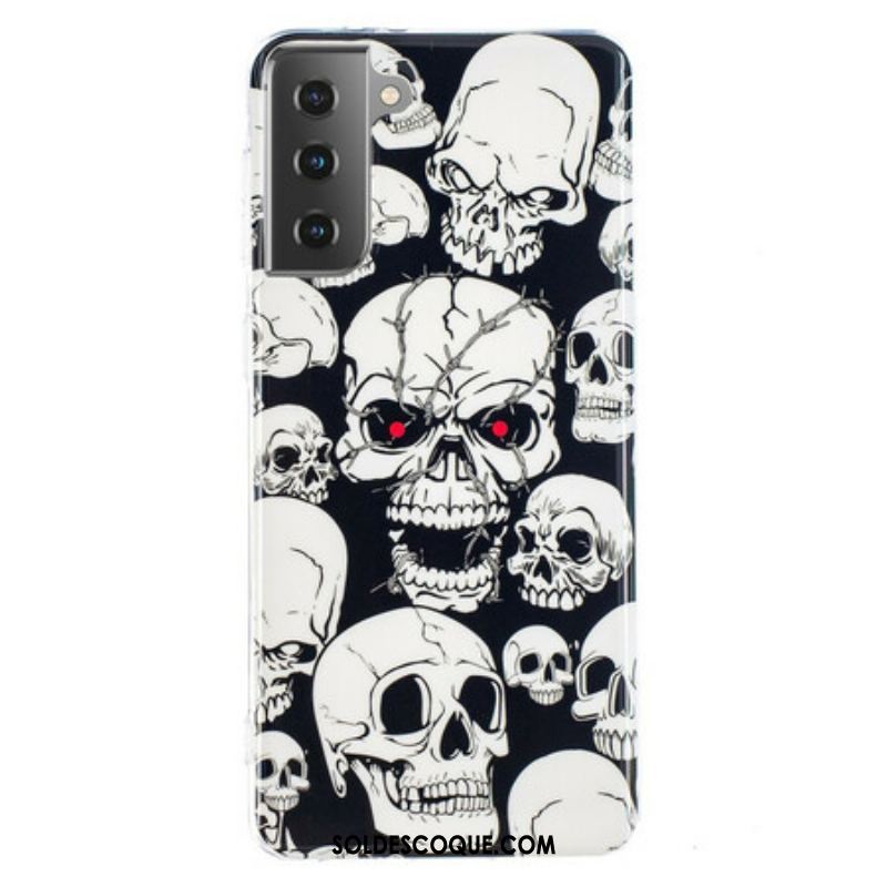 Coque Samsung Galaxy S21 5G Attention Têtes de Mort Fluorescente