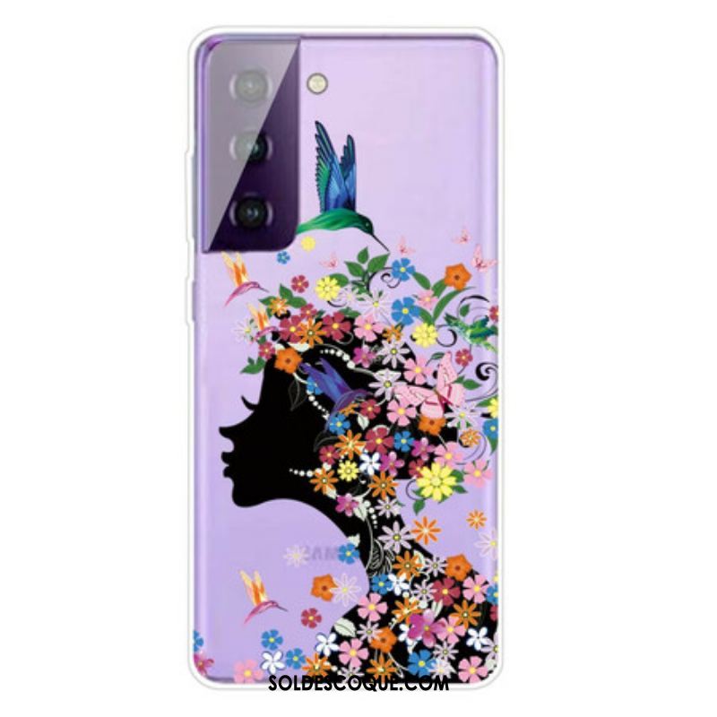 Coque Samsung Galaxy S21 5G Jolie Tête Fleurie