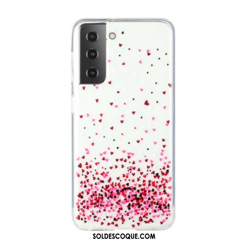 Coque Samsung Galaxy S21 5G Transparente Multiples Coeurs