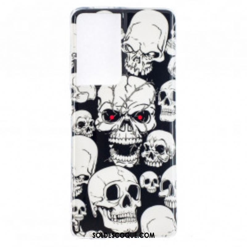 Coque Samsung Galaxy S21 Ultra 5G Attention Têtes de Mort Fluorescente