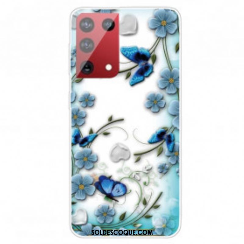 Coque Samsung Galaxy S21 Ultra 5G Papillons et Fleurs Rétros