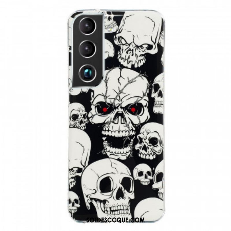 Coque Samsung Galaxy S22 5G Attention Têtes de Mort Fluorescente