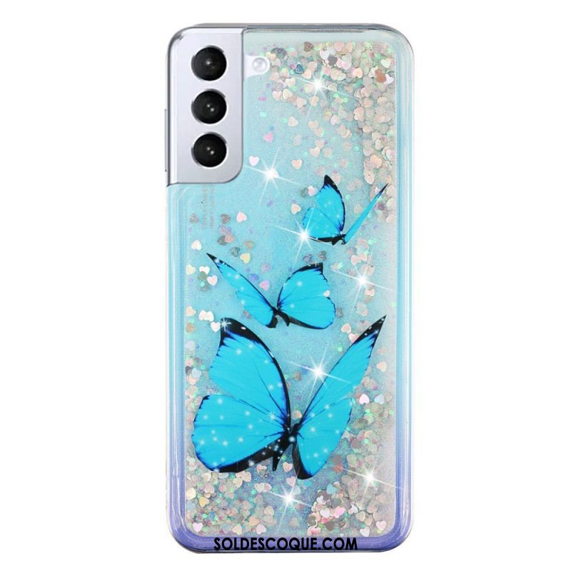 Coque Samsung Galaxy S22 5G Paillettes Papillons