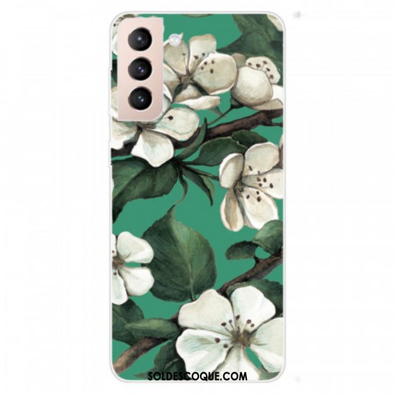 Coque Samsung Galaxy S22 Plus 5G Fleurs Blanches Peintes