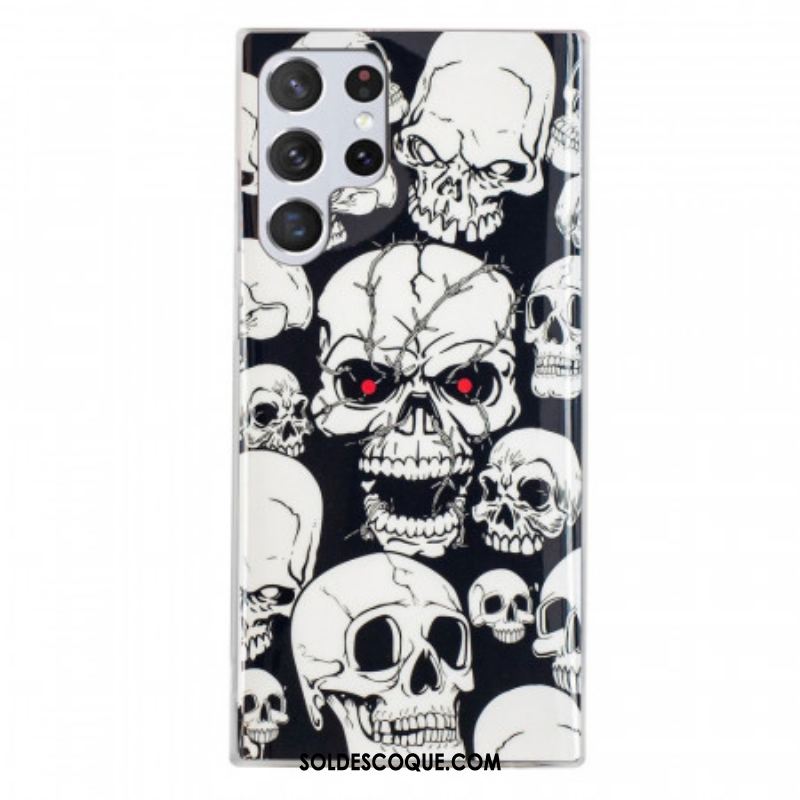 Coque Samsung Galaxy S22 Ultra 5G Attention Têtes de Mort Fluorescente