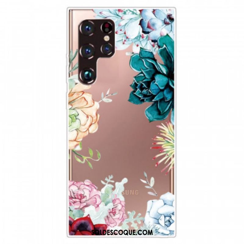 Coque Samsung Galaxy S22 Ultra 5G Transparente Fleurs Aquarelle