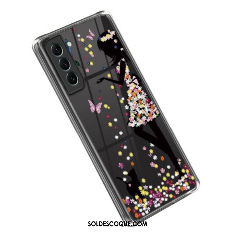 Coque Samsung Galaxy S23 5G Transparente Jeune Fille Fleurie