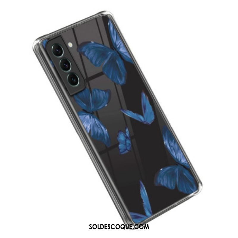 Coque Samsung Galaxy S23 5G Transparente Papillons Bleus