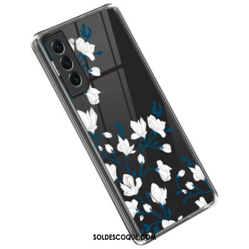 Coque Samsung Galaxy S23 Plus 5G Transparente Fleurs Blanches