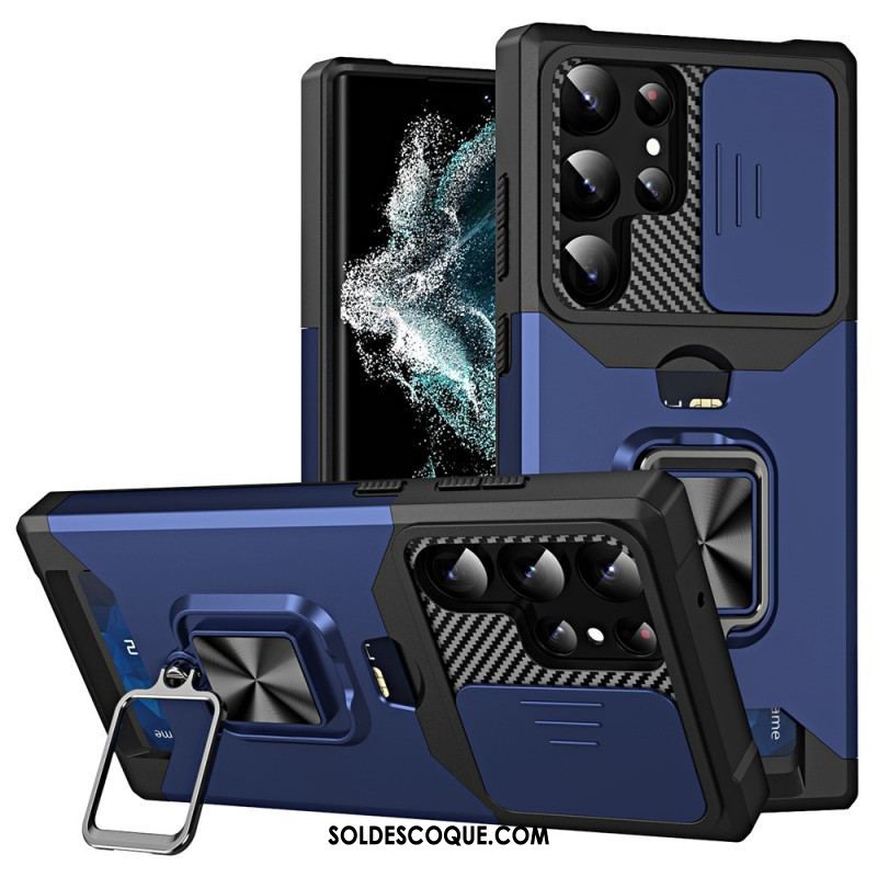 Coque Samsung Galaxy S23 Ultra 5G Protège Lentilles, Porte-Carte et Support