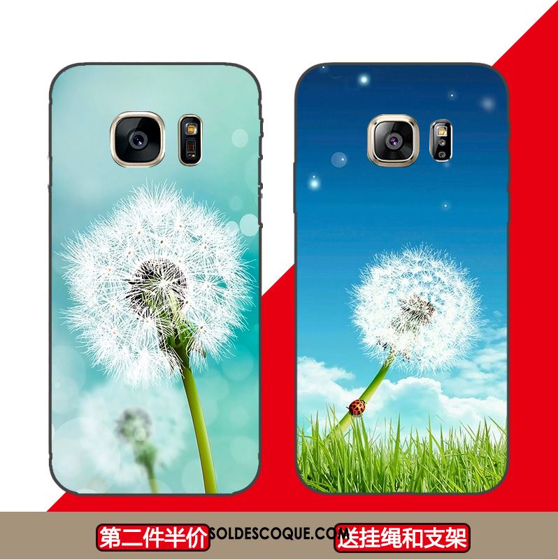 Coque Samsung Galaxy S6 Edge Art Bleu Pissenlit Fluide Doux Beau Pas Cher