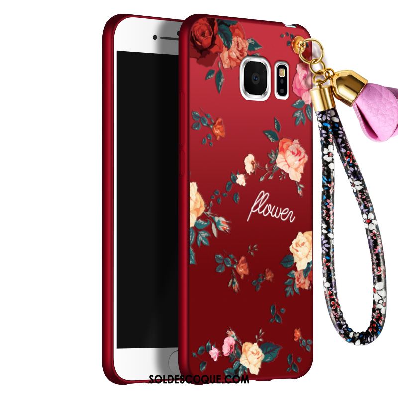 Coque Samsung Galaxy S6 Edge Délavé En Daim Étui Protection Rouge Étoile Housse En Ligne