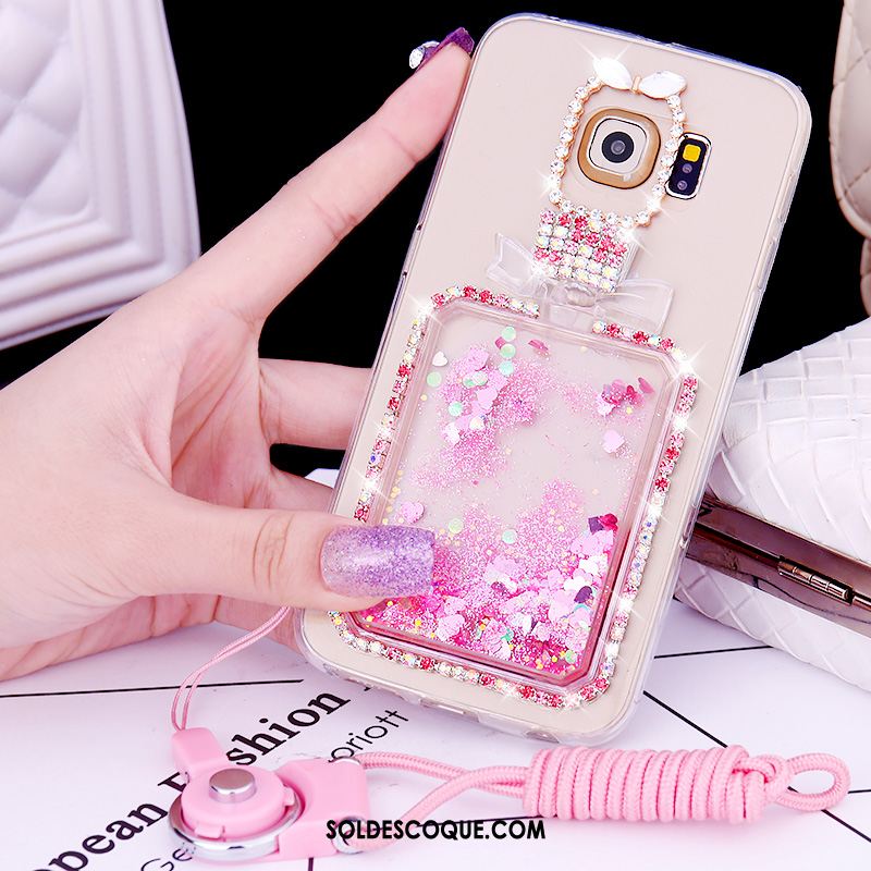 Coque Samsung Galaxy S6 Edge Rose Fluide Doux Strass Téléphone Portable Protection Housse Pas Cher