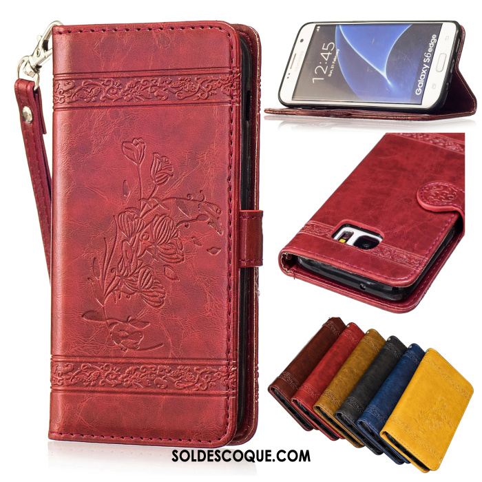 Coque Samsung Galaxy S6 Edge Vin Rouge Étui En Cuir Protection Étoile Modèle Fleurie En Ligne