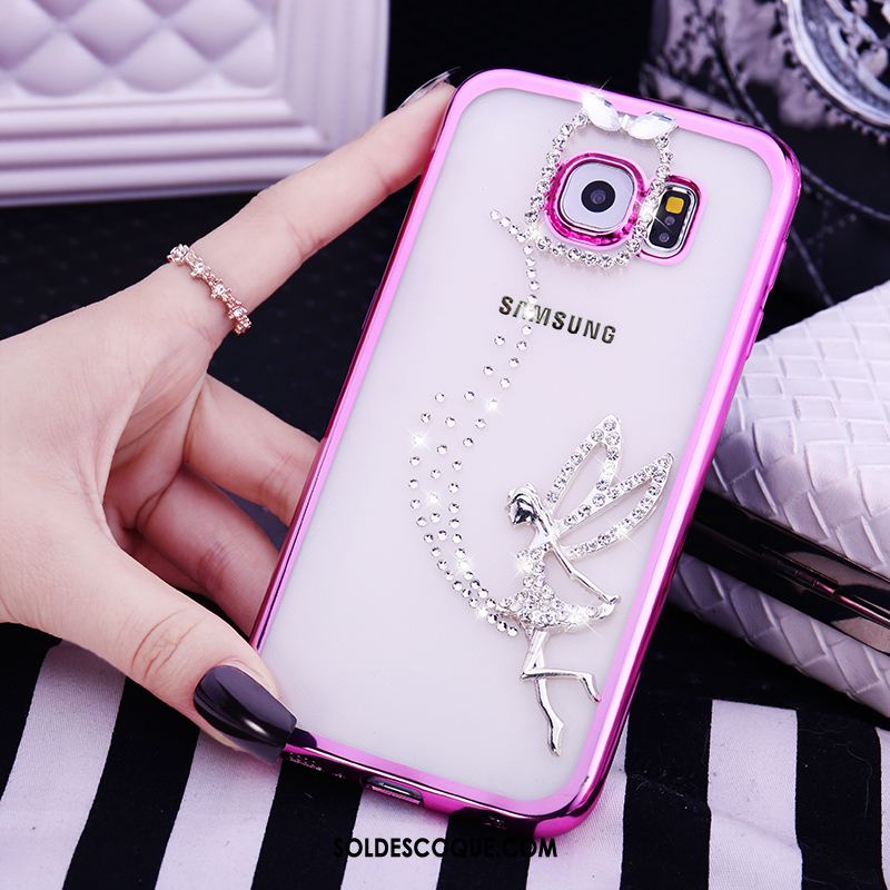 Coque Samsung Galaxy S6 Protection Charmant Strass Rose Transparent Pas Cher