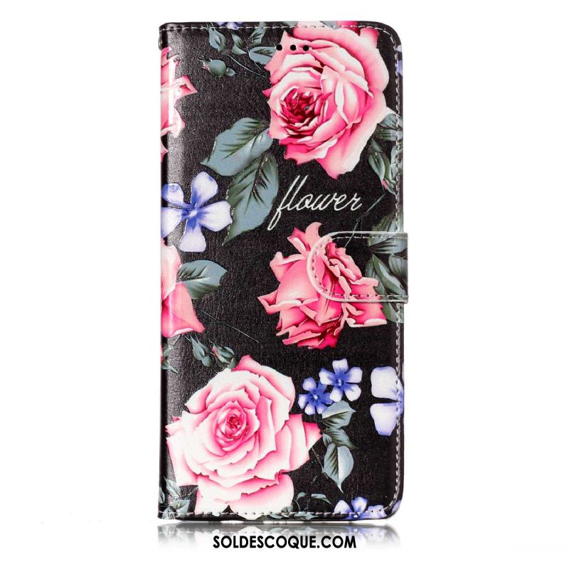 Coque Samsung Galaxy S7 Edge Protection Pivoine Fleur Noir Étui En Cuir Pas Cher