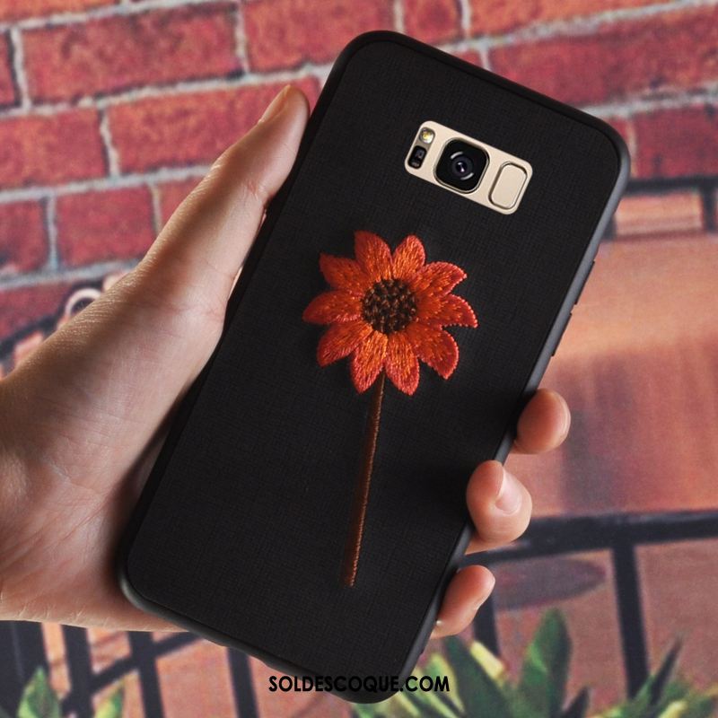 Coque Samsung Galaxy S8+ Étoile Silicone Broderie Noir Fleur France