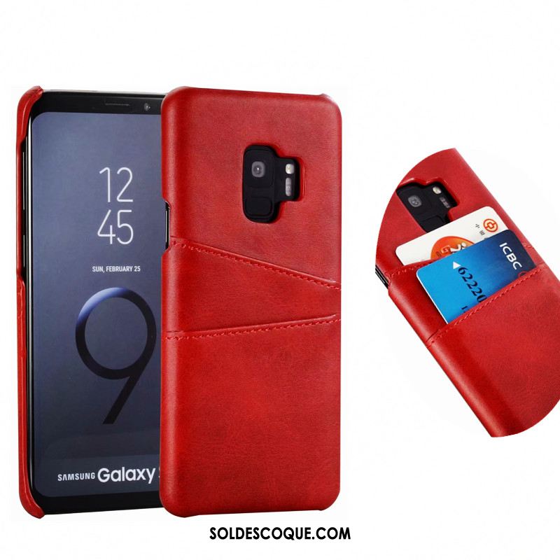 Coque Samsung Galaxy S9 Carte Cuir Véritable Étui En Cuir Téléphone Portable Rouge Soldes